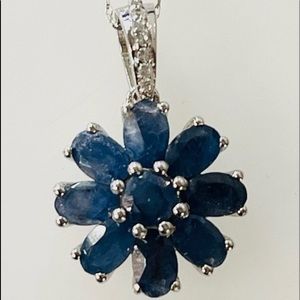 Sterling natural sapphire and accent diamond pendant